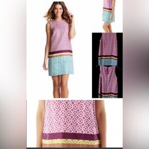 Linen Dress, LOFT, Purple Geometric Print Size 2